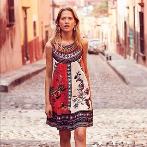 Anthropologie Red and Blue A-line Mini Dress